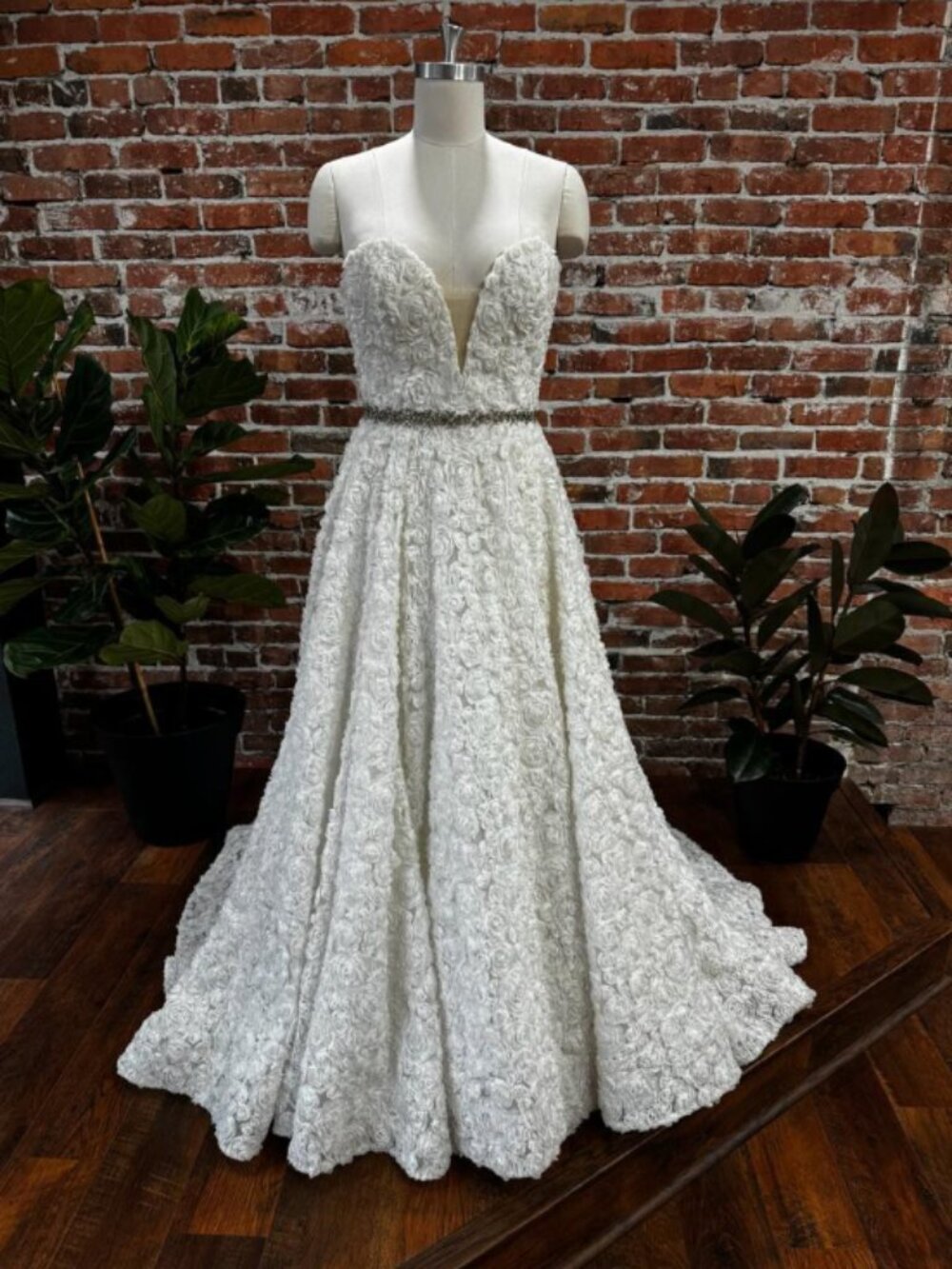 White rosette wedding dress